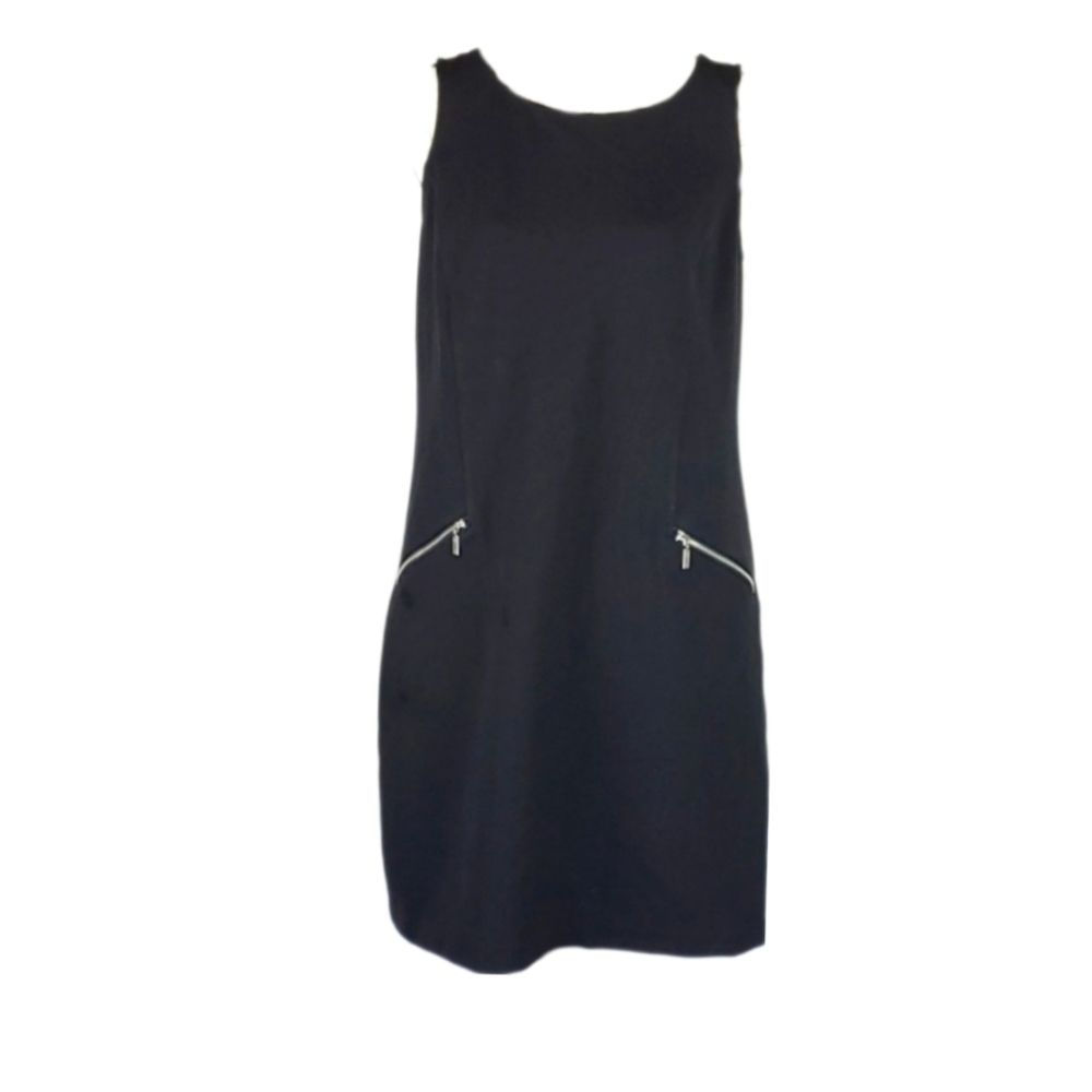 Retro Y2K Zipper Accent Sleek Sleeveless Dress, Black, Size M